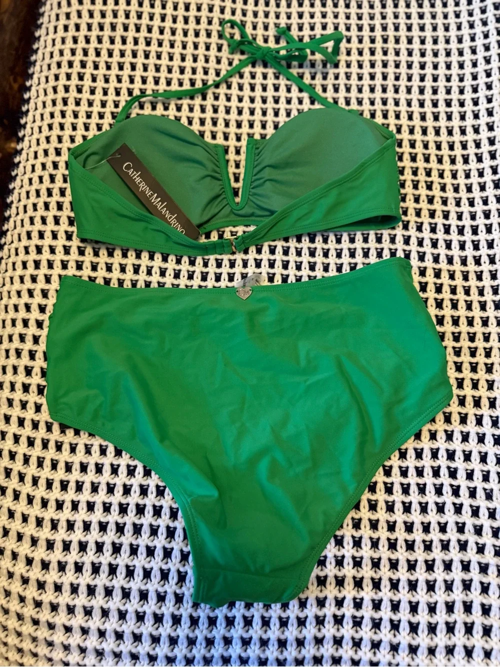NWT - Catherine Malandrino Green Bandeau V-Notch High-Waist Bikini size medium